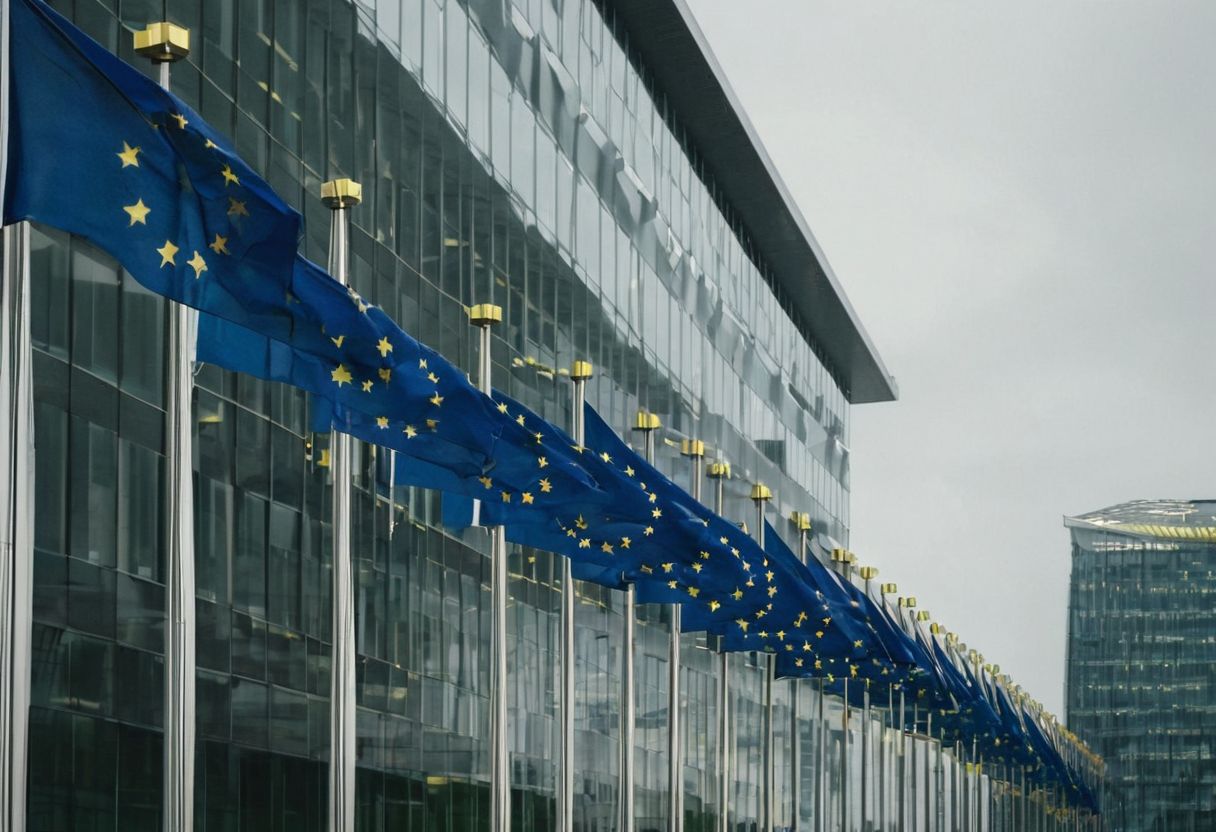 Europaflaggen vor einem Verwaltungsgebäude – Symbolbild für EU-Gesetzgebung